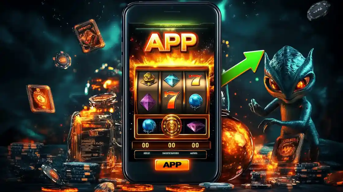 A slot-style game shown inside the 7j777 mobile app, highlighting a fun gaming experience.